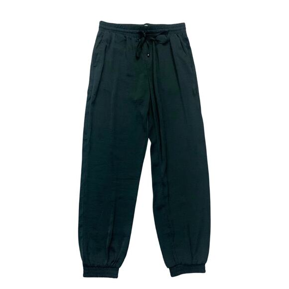 MELLODAY Forest Dark Green Satin Relaxed Jogger Track Pants Small High Waist - Picture 1 of 9